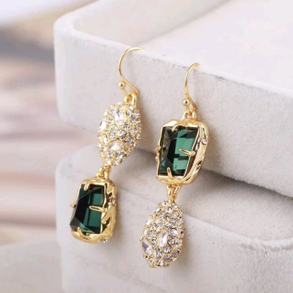 Alexis Bittar Emerald Drop Earring Dipped in Fine 14k Gold Embellished Crystals - Picture 2 of 9